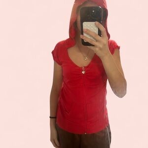 Derek Heart Red Hooded Crop Top
